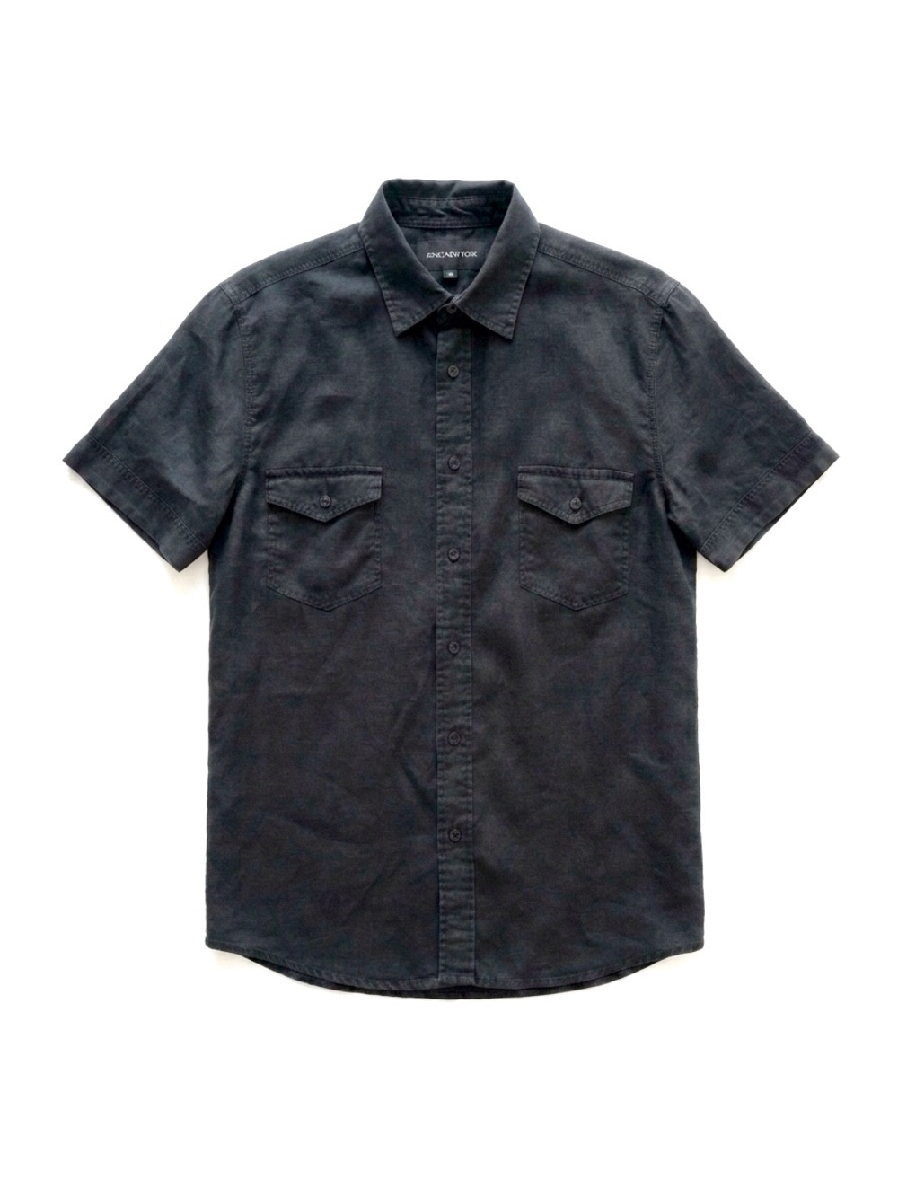 Jones New York Black Linen Button Up Short Sleeve Shirt Small